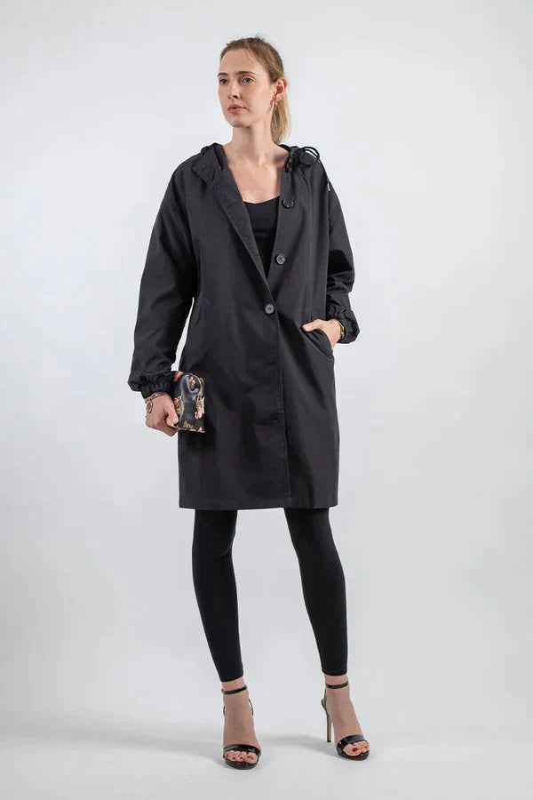 Women's Casual Buttoned Raincoat with Hood | Ideal for Winter