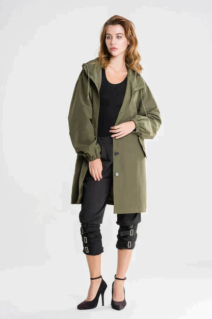 Women's Casual Buttoned Raincoat with Hood | Ideal for Winter