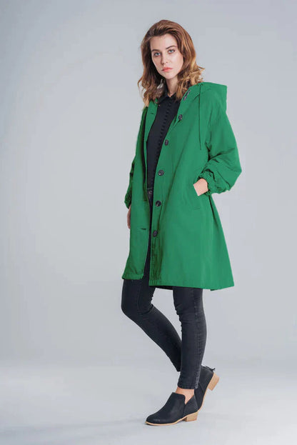 Women's Casual Buttoned Raincoat with Hood | Ideal for Winter