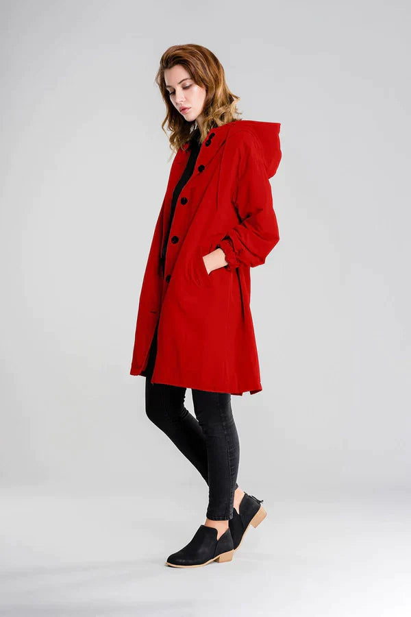 Women's Casual Buttoned Raincoat with Hood | Ideal for Winter