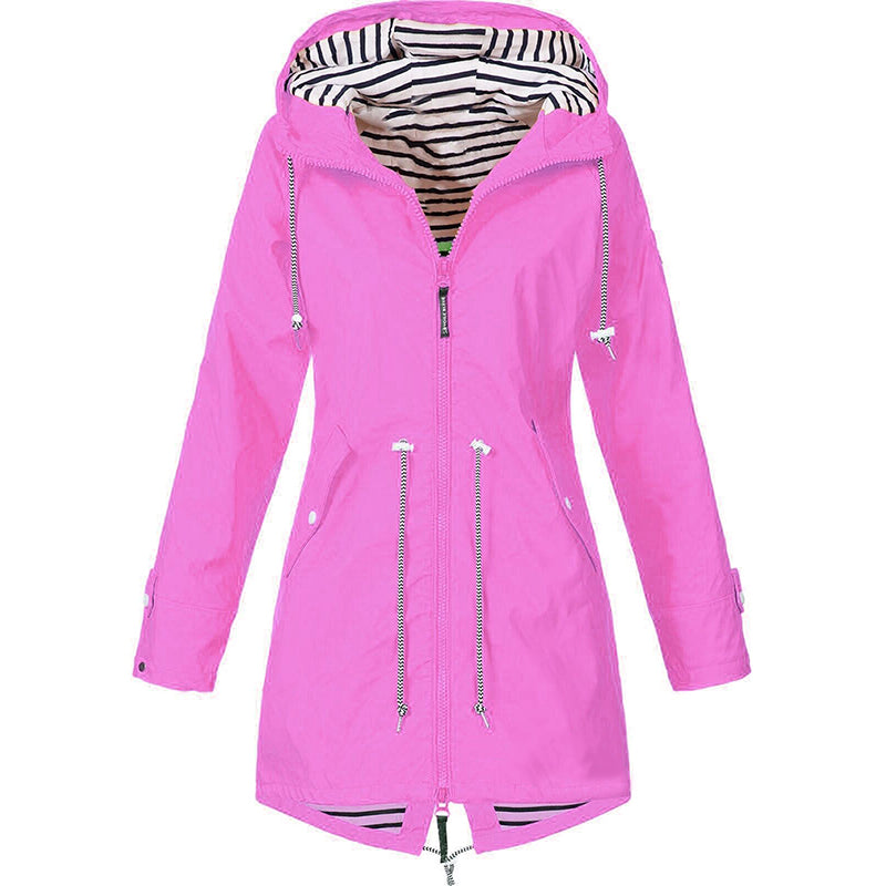 Women's Warm Hooded Rain Jacket with Adjustable Waist | Ideal for Winter