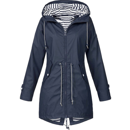 Women's Warm Hooded Rain Jacket with Adjustable Waist | Ideal for Winter