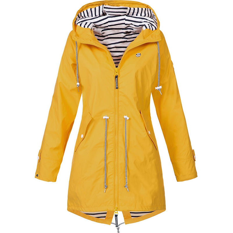 Women's Warm Hooded Rain Jacket with Adjustable Waist | Ideal for Winter