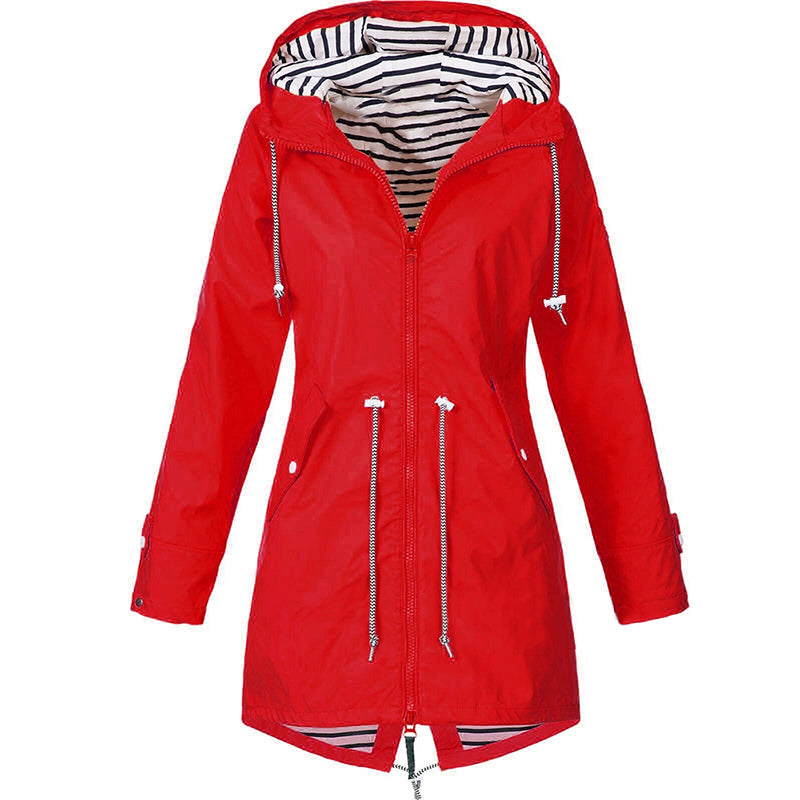 Women's Warm Hooded Rain Jacket with Adjustable Waist | Ideal for Winter