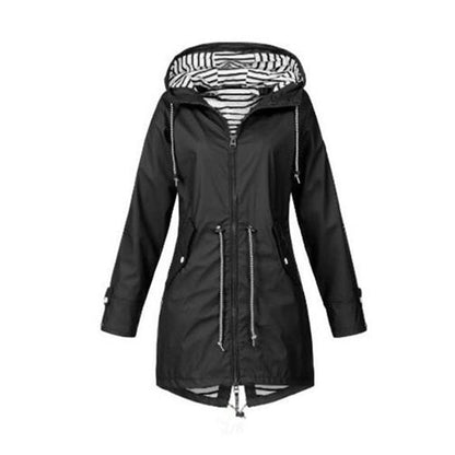 Women's Warm Hooded Rain Jacket with Adjustable Waist | Ideal for Winter