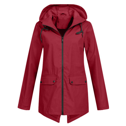 Women's Casual Hooded Raincoat with Pockets | Ideal for Autumn/Winter