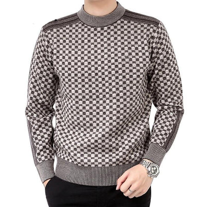 Men's Elegant Fleece Checkered Wool Jumper | Ideal for Autumn/Winter