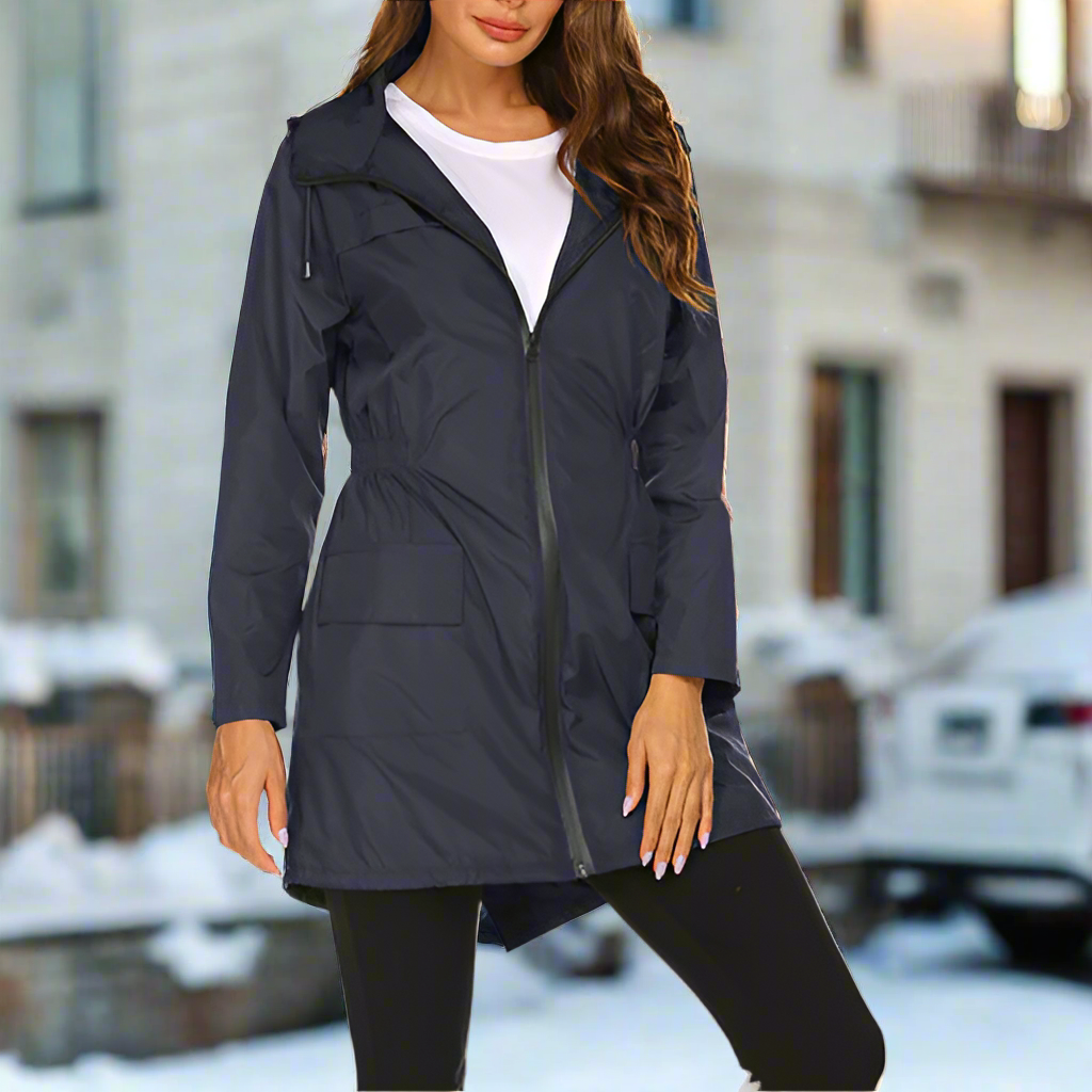 Women's Casual Full-Zip Rain Jacket with Elasticated Waist | Ideal for Autumn/Winter