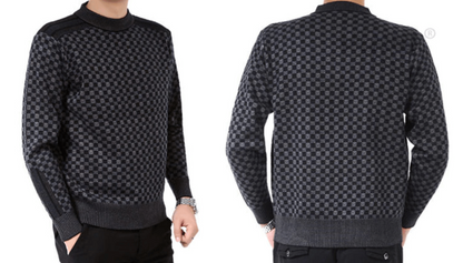 Men's Elegant Fleece Checkered Wool Jumper | Ideal for Autumn/Winter