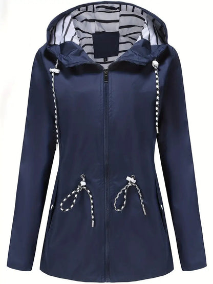 Women's Warm Full-Zip Raincoat with Drawstring Waist | Ideal for Autumn/Winter