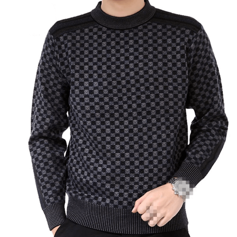 Men's Elegant Fleece Checkered Wool Jumper | Ideal for Autumn/Winter