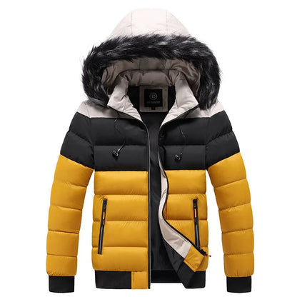 Men's Color Block Padded Winter Jacket with Fur Hood | Ideal for Autumn/Winter