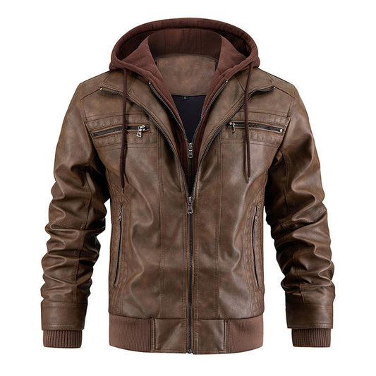 Men's Elegant Leather Winter Jacket with Hood | Ideal for Autumn/Winter