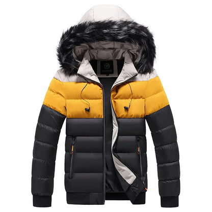 Men's Color Block Padded Winter Jacket with Fur Hood | Ideal for Autumn/Winter