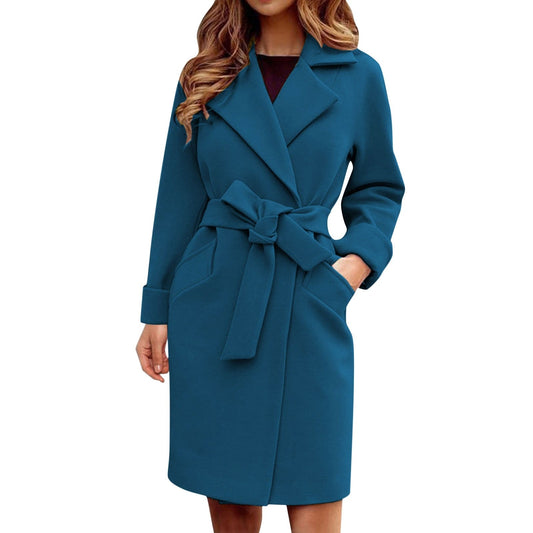 Women's Elegant Long Wool Trench Coat | Ideal for Autumn/Winter