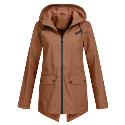 Women's Casual Hooded Raincoat with Pockets | Ideal for Autumn/Winter