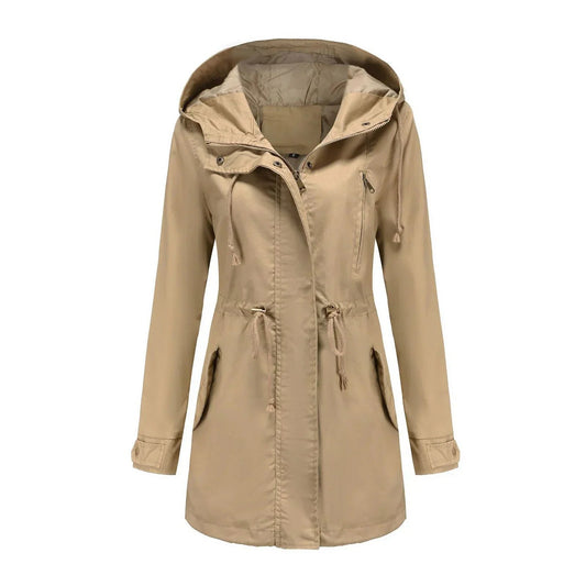 Women's Trendy Double-Secured Zipper and Button Rain Jacket | Ideal for Autumn/Winter Season