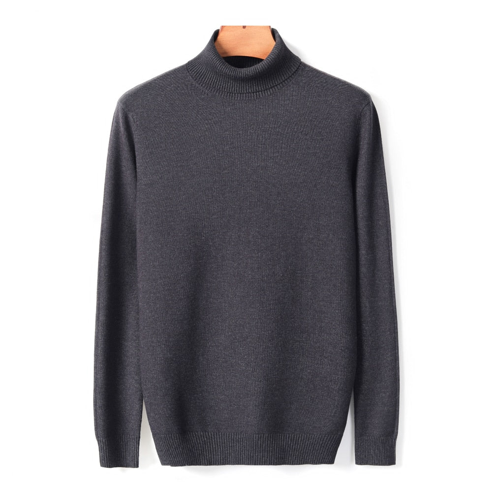 Men's Comfortable Solid Colour Knitted Turtleneck Swaeter | Ideal for Autumn/Winter