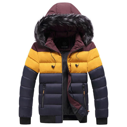 Men's Color Block Padded Winter Jacket with Fur Hood | Ideal for Autumn/Winter