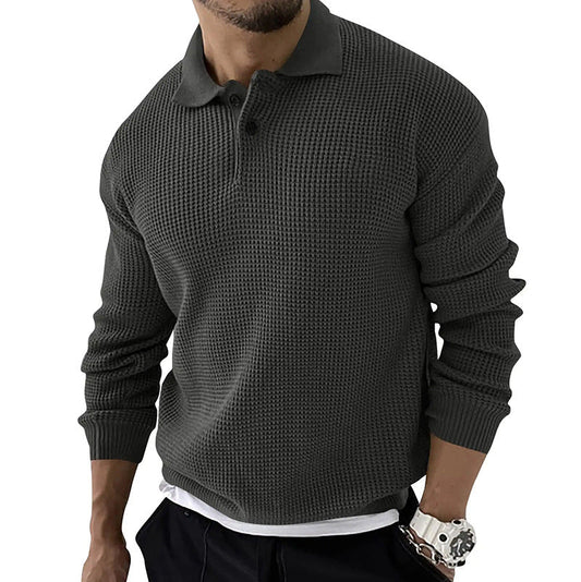 Men's Casual Knitted Waffle Polo Jumper | Ideal for Autumn/Winter